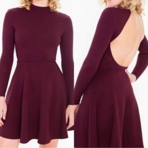 American Apparel Maroon Long Sleeve Backless Skater Dress